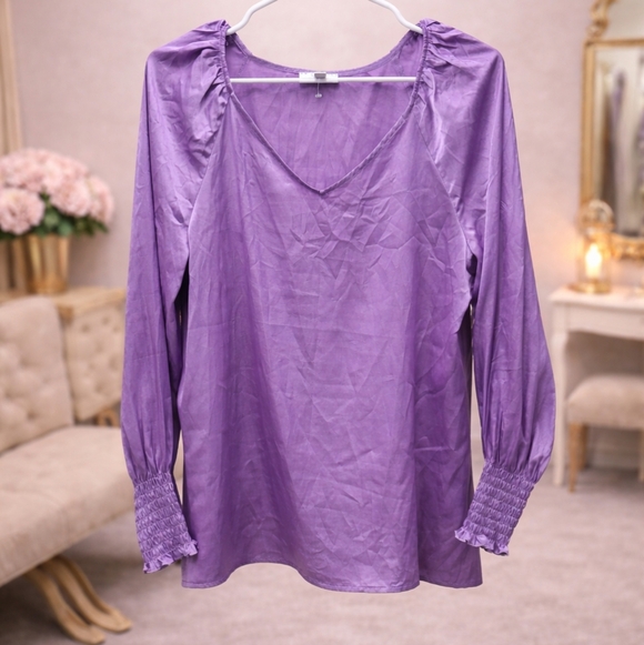 Bar III Tops - NWOT Bar III Large Lavender V-Neck Long Sleeve Blouse